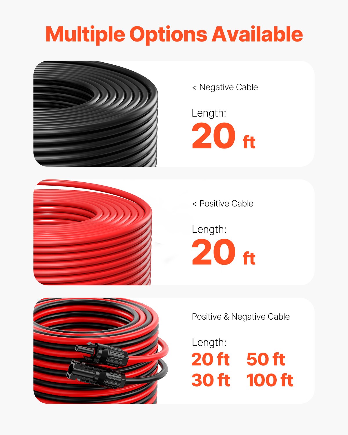 6,1 m/20 fot förlängningskabel för solpaneler med hon- och hankontakter 10AWG/6 mm² 1 par
