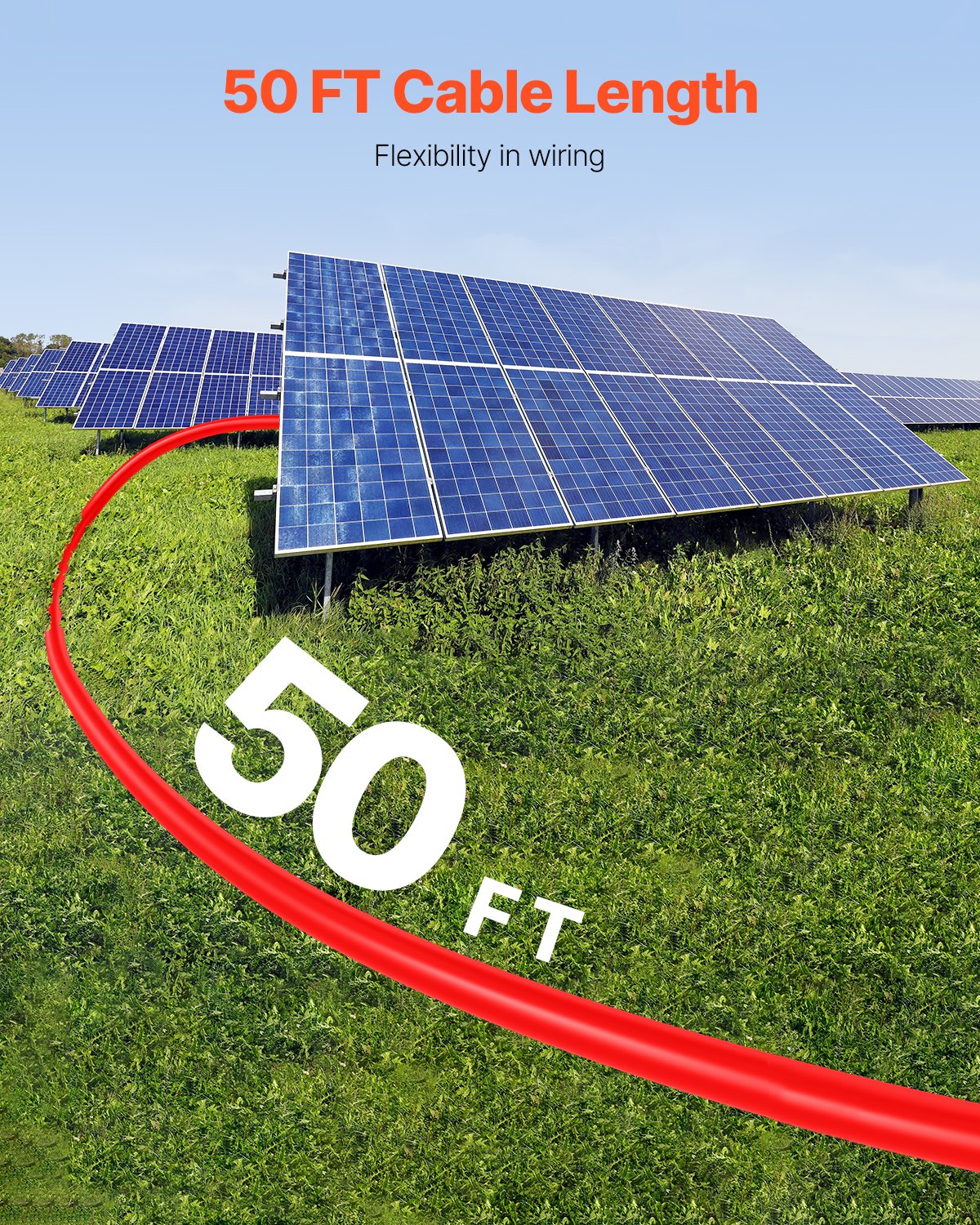 15,24 m/50 fot förlängningskabel för solpaneler, 6 mm²/10 AWG förlängningskabel för solpaneler med vattentäta hon- och hankontakter, 6 mm² PV-kabel för solpaneler i hemmet, på fartyg och husbilar, 15,24 m/50 fot svart + 15,24 m/50 fot röd (set om 2)