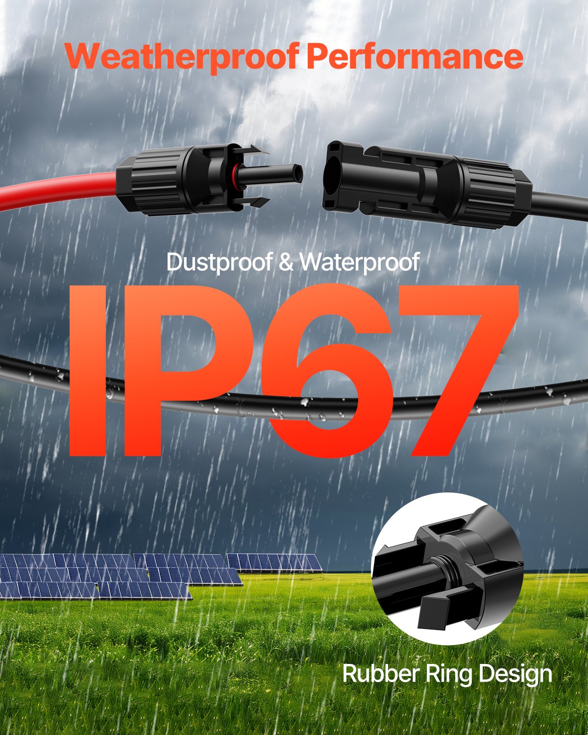 15,24 m/50 fot förlängningskabel för solpaneler, 6 mm²/10 AWG förlängningskabel för solpaneler med vattentäta hon- och hankontakter, 6 mm² PV-kabel för solpaneler i hemmet, på fartyg och husbilar, 15,24 m/50 fot svart + 15,24 m/50 fot röd (set om 2)