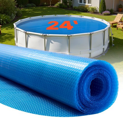 Solar Pool Cover, 7.32m Round Pool Bubble Cover, 8 Mil Pools Solar Blanket with Bubble & PE Material, Daytime Heat Absorption, Nighttime Heat Retention, Heat Retaining Solars Covers, Blue