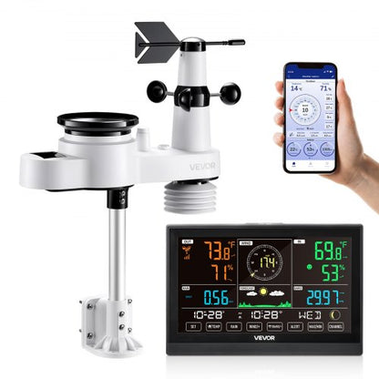 5-in-1 Wi-Fi Weather Station, 190.5 mm VA Display, Wireless Solar Powered Outdoor Sensor, Rain Gauge, Indoor Outdoor for Weather Forecast, Wind Speed Direction, Temperature, Humidity, Rainfall