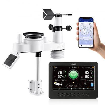 7-in-1 Wi-Fi Weather Station, 177.8 mm TFT Display, Wireless Solar Powered Outdoor Sensor, Rain Gauge, Indoor Outdoor for Weather Forecast, Wind Speed Direction, Temperature, Humidity, Rainfall
