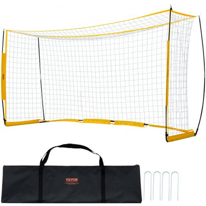 Bärbart fotbollsmål, 12x6 fot fotbollsnät för vuxna och barn, stort träningsnät för fotboll, träningsmål i stålfiberstruktur, fotbollsmål för utomhusbruk i alla väder med bärväska, gult