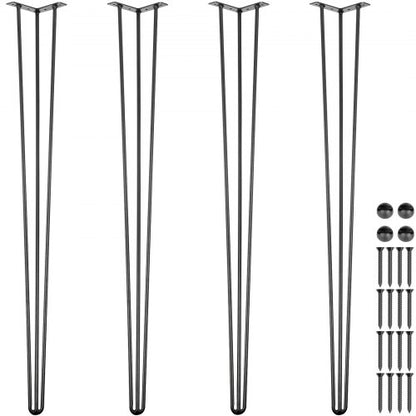 Hårnålsben 91,4 cm svarta set med 4 skrivbordsben 399,2 kg lastkapacitet (99,8 kg vardera) Hårnålsben 3 stänger för bänkskrivbord matbordssidobord stolar kolstål gör-det-själv kraftiga möbelben