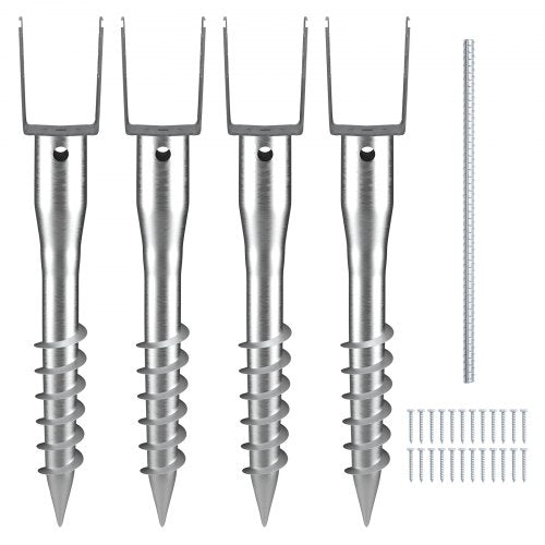 Grävfri markankare, 4-pack 3,94 x 2,76 x 27,56 tum/10 x 7 x 70 cm DIY-skruvinsättning för stolpe, inkluderar 6 dragbultar och armeringsjärn, U-formad kraftig stålstolpehållare, utmärkt för brevlådestolpar och staketstolpar