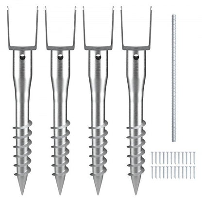 Grävfri markankare, 4-pack 3,94 x 2,76 x 27,56 tum/10 x 7 x 70 cm DIY-skruvinsättning för stolpe, inkluderar 6 dragbultar och armeringsjärn, U-formad kraftig stålstolpehållare, utmärkt för brevlådestolpar och staketstolpar
