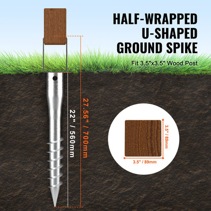 Grävfri markankare, 4-pack 3,94 x 2,76 x 27,56 tum/10 x 7 x 70 cm DIY-skruvinsättning för stolpe, inkluderar 6 dragbultar och armeringsjärn, U-formad kraftig stålstolpehållare, utmärkt för brevlådestolpar och staketstolpar