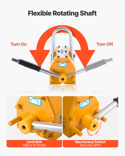 Permanent Magnetic Lifter, 1000 kg Pulling Capacity, Heavy Duty N42 Neodymium Lifting Magnet with Release Handle and Steel Hook, Used in Shop Crane and Hoist, for Lifting Plate Steel, Board