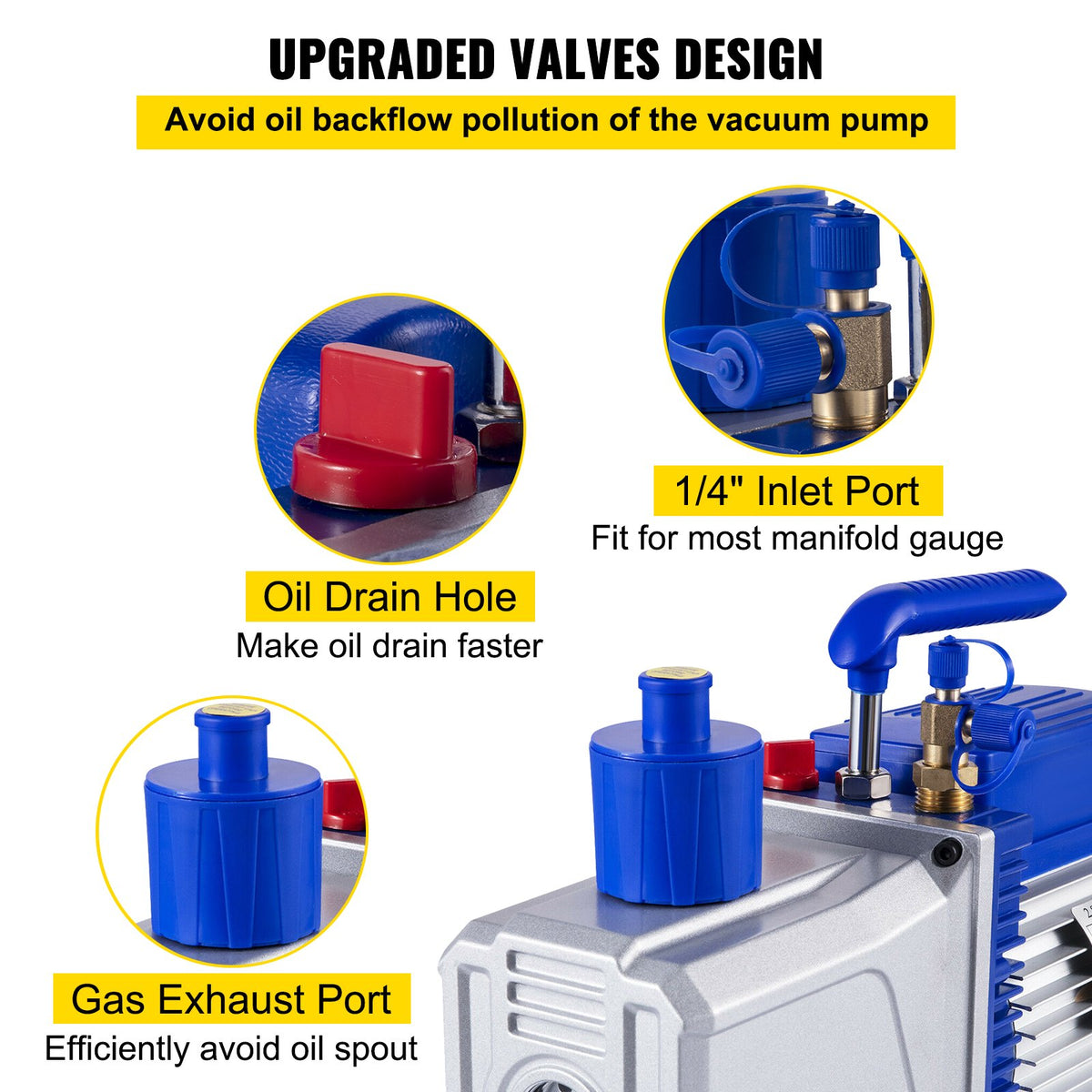 Vakuumpump 717 L/min (12CFM) 746W (1HK) Lamellvakuumpump Tvåstegs 3 x 10⁻¹ Pa Ultimat HVAC Roterande Auto AC Kylmedelsvakuumpump, för bilreparationer Vakuumevakuering