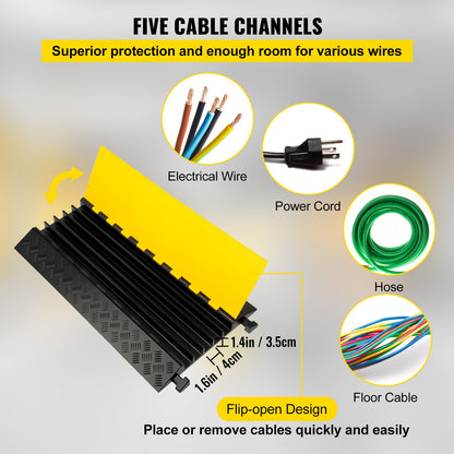 5 Channel Rubber Cable Protectors Extreme Cable Ramps 29937.1 kg Heavy Duty 5 Slots Protective Cable Wire Cord Ramp Driveway Rubber Traffic Speed Bumps 88.9x50.8x5cm