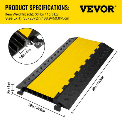 5 Channel Rubber Cable Protectors Extreme Cable Ramps 29937.1 kg Heavy Duty 5 Slots Protective Cable Wire Cord Ramp Driveway Rubber Traffic Speed Bumps 88.9x50.8x5cm