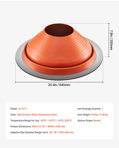 Takrörsskyddsstöd, passar rör med ytterdiameter 25-48 cm, flexibelt silikontakjack för rörskydd, hög temperatur -34°C till 230°C, hållbar rund röd metallbas, för skorsten, vedspis och utomhusventilationsrör
