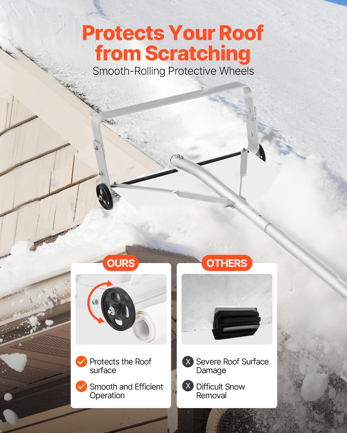 Snow Roof Rake, 22 cm Aluminum Blade, 1.58-9.13 m Adjustable Roof Snow Scraper with Wheels & Slide, , Lightweight Snows Removal Tool for House Rooftop Leaves Debris Clearing
