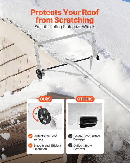 Snow Roof Rake, 22 cm Aluminum Blade, 1.58-9.13 m Adjustable Roof Snow Scraper with Wheels & Slide, , Lightweight Snows Removal Tool for House Rooftop Leaves Debris Clearing