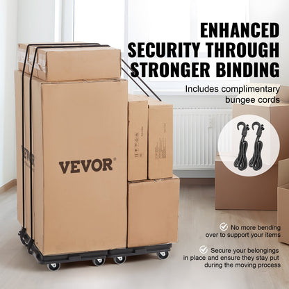 Möbelvagn, 226,8 kg kapacitet per förpackning, möbelflyttningsvagn med hjul, bärbara flytthjul, 4 hjul, kraftig, liten platt vagn med låsfunktion för tunga möbler, 2-pack, svart