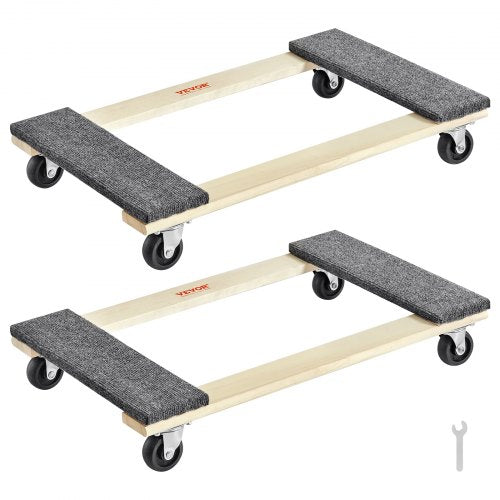 Möbelvagn, 1000 lbs stycklastkapacitet, 2-pack, 18" x 30", 8 x 3" PP-svänghjul, kraftig flyttvagn för trämöbler, flyttvagn, flyttvagn med hjul för tunga möbler