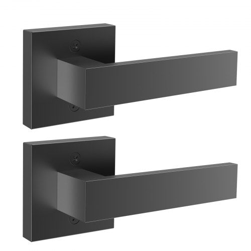 Dummy Door Lever, 2 PCS Non-Turning Single Side Push/Pull Handle, Contemporary Square Door Lever Set, Reversible for Right and Left Sided Doors,For Pantry, Closet, and French Doors, Matte Black
