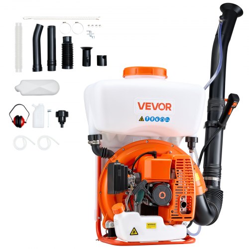 Ryggsäcksspruta med dimma, 63CC 3HK motor, bensindriven dimmaspruta med 16L tank, pulver- och vätskespraysystem för effektiv bekämpning av loppor, fästingar och insekter, trädgårdsskötsel och jordbruk
