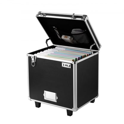 Portable File Storage Box, 395 x 320 x 380 mm Internal Chest Size, Locking Mobile Business Case with Telescopic Handle, Hand pull File Case for Office Home, Offices, Hospitals, Banks