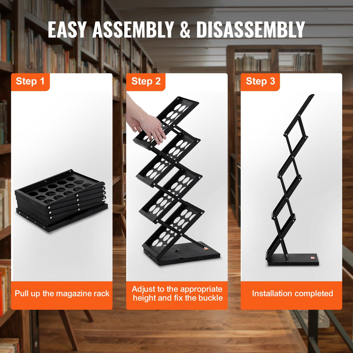 Foldable Magazine Display Rack. 4-Tier Brochure Literature Display Stand, Portable Catalog Brochure Holder Stand with Carrying Bag for Office Trade Show Exhibitions, 4 Pockets