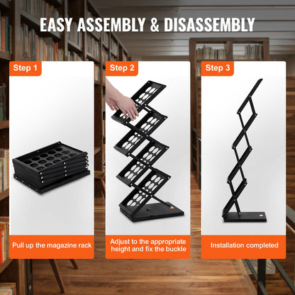 Foldable Magazine Display Rack. 4-Tier Brochure Literature Display Stand, Portable Catalog Brochure Holder Stand with Carrying Bag for Office Trade Show Exhibitions, 4 Pockets