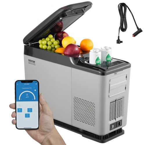 Bilkylskåp, 12 volt bilkylskåp med armstöd, 15 l bärbar frys med en zon, justerbart temperaturområde -4℉-68℉, 12/24V DC och 100-240V AC kompressorkylare för utomhusbruk, camping