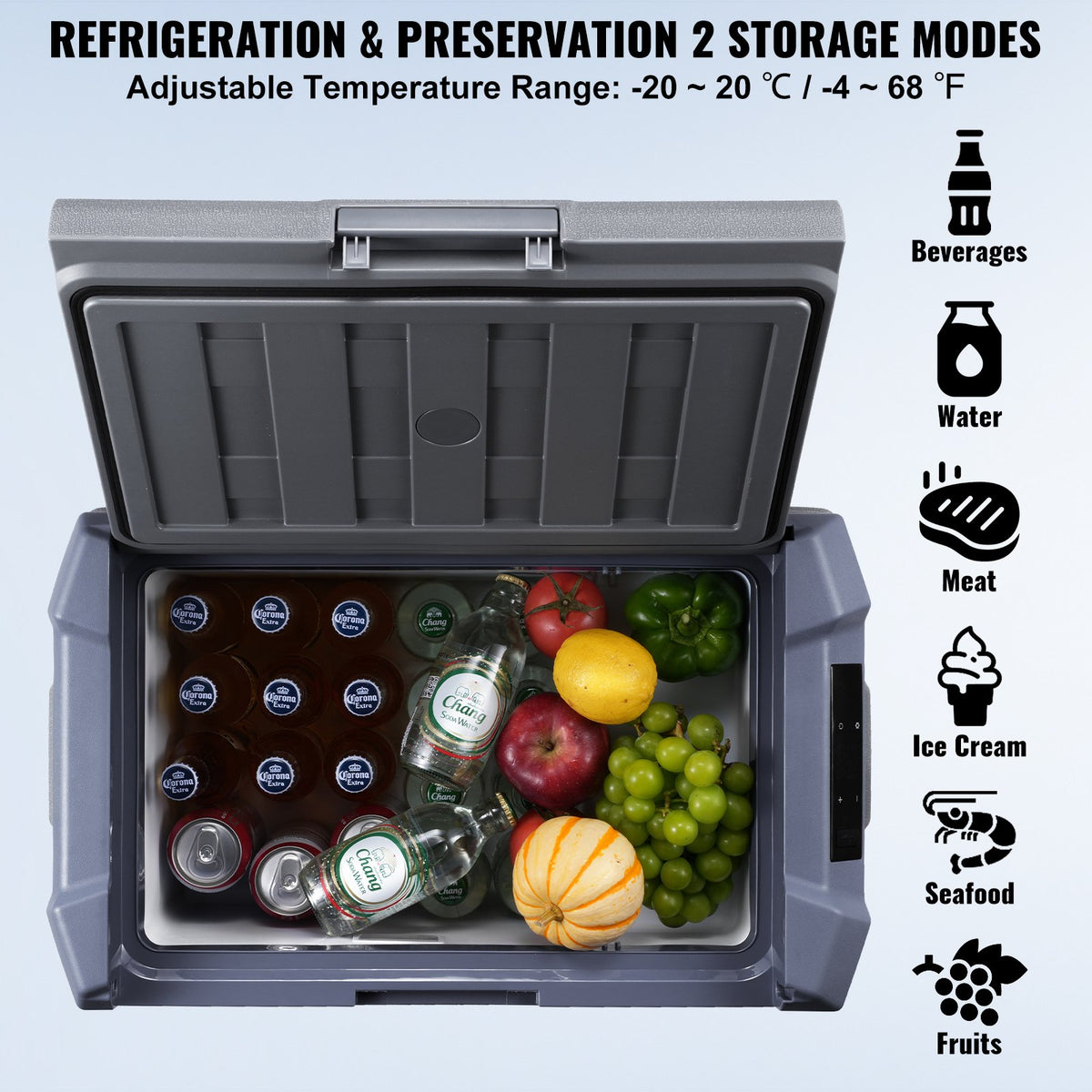 Car Refrigerator, 12 Volt Car Refrigerator Fridge, 37 L Single Zone Portable Freezer with Built-in Light, -4℉-68℉, 12/24V DC and 100-240V AC Compressor Cooler for Outdoor, Camping, RV