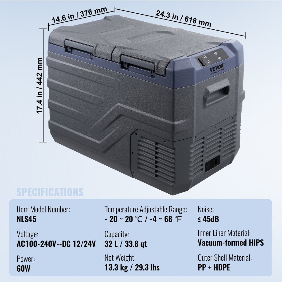 Bilkylskåp, 12 volts bilkylskåp, 32 l bärbar frys med dubbla zoner, justerbart temperaturområde -4℉-68℉, 12/24V DC och 100-240V AC kompressorkylare för utomhusbruk, camping, husbil