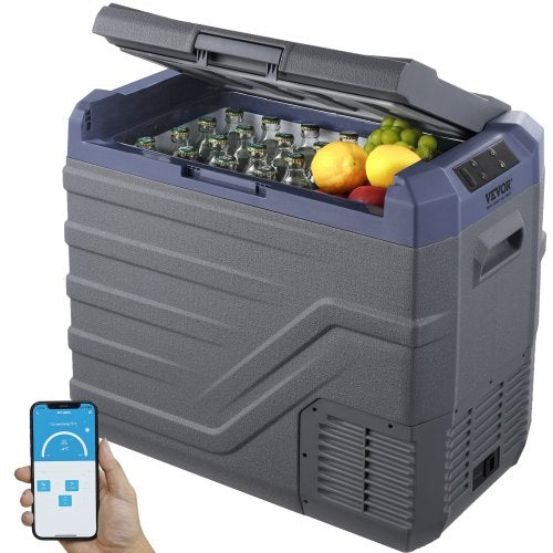 Car Refrigerator, 12 Volt Car Refrigerator Fridge, 45 L Single Zone Portable Freezer with Built-in Light, -4℉-68℉, 12/24V DC and 100-240V AC Compressor Cooler for Outdoor, Camping, RV