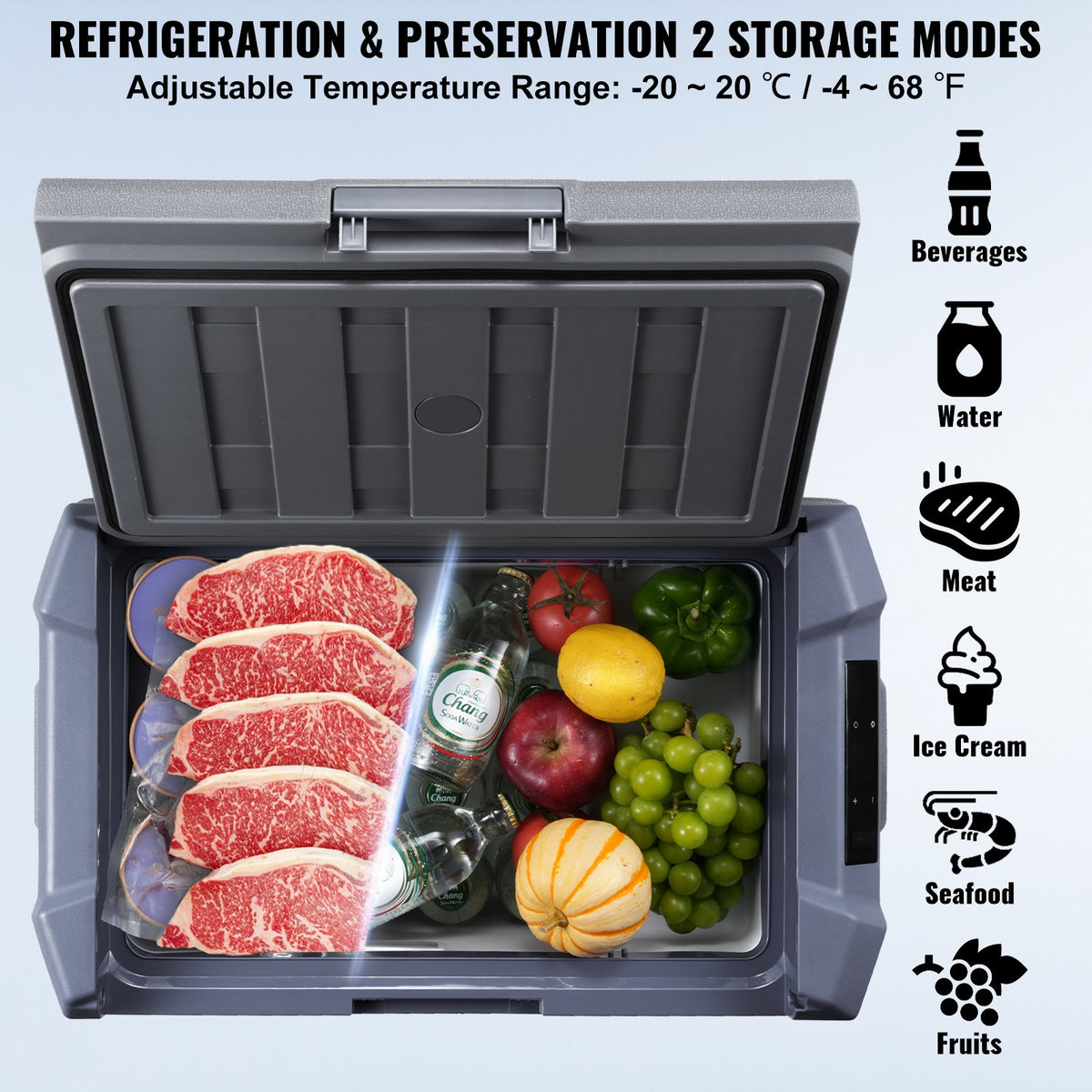 Car Refrigerator, 12 Volt Car Refrigerator Fridge, 45 L Single Zone Portable Freezer with Built-in Light, -4℉-68℉, 12/24V DC and 100-240V AC Compressor Cooler for Outdoor, Camping, RV