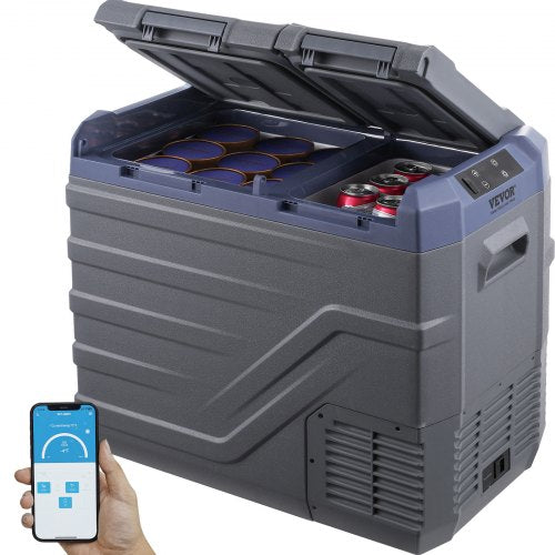 Bilkylskåp, 39 l bärbar frys med dubbla zoner, 12 volt bilkylskåp, justerbart område -4℉-68℉, 12/24V DC och 100-240V AC kompressorkylare för utomhusbruk, camping, husbil