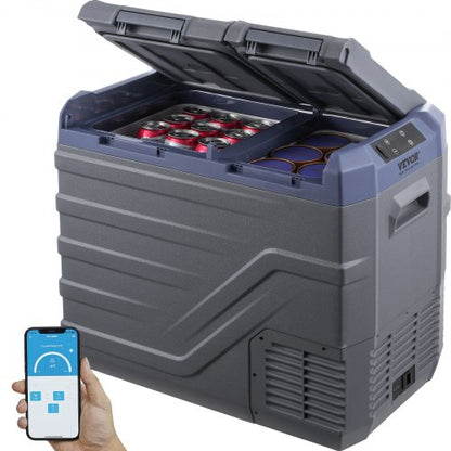 Bilkylskåp, 12 volts bilkylskåp, 40 l bärbar frys med dubbla zoner, justerbart temperaturområde -4℉-68℉, 12/24V DC och 100-240V AC kompressorkylare för utomhusbruk, camping, husbil