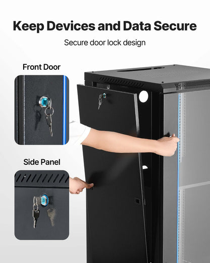 22U Network Cabinet Wall Mount, 600 mm Depth, 136 kg Max Load Capacity Server Cabinet Rack Enclosure with Locking Tempered Glass Door, Side Panels, Server Rack for IT Equipment, A/V Devices