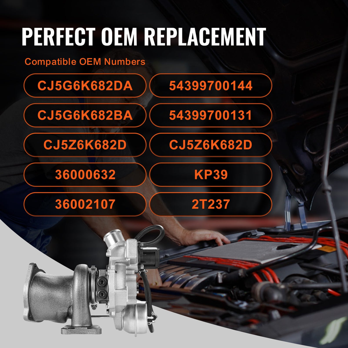 Turboaggregat Ford Escape 2013-2016 med packningssats, Turboaggregatersättning för Fusion 2013-2014 Fiesta Transit bilmotorer, kompatibel med 54399700144 CJ5G6K682DA Vahaha