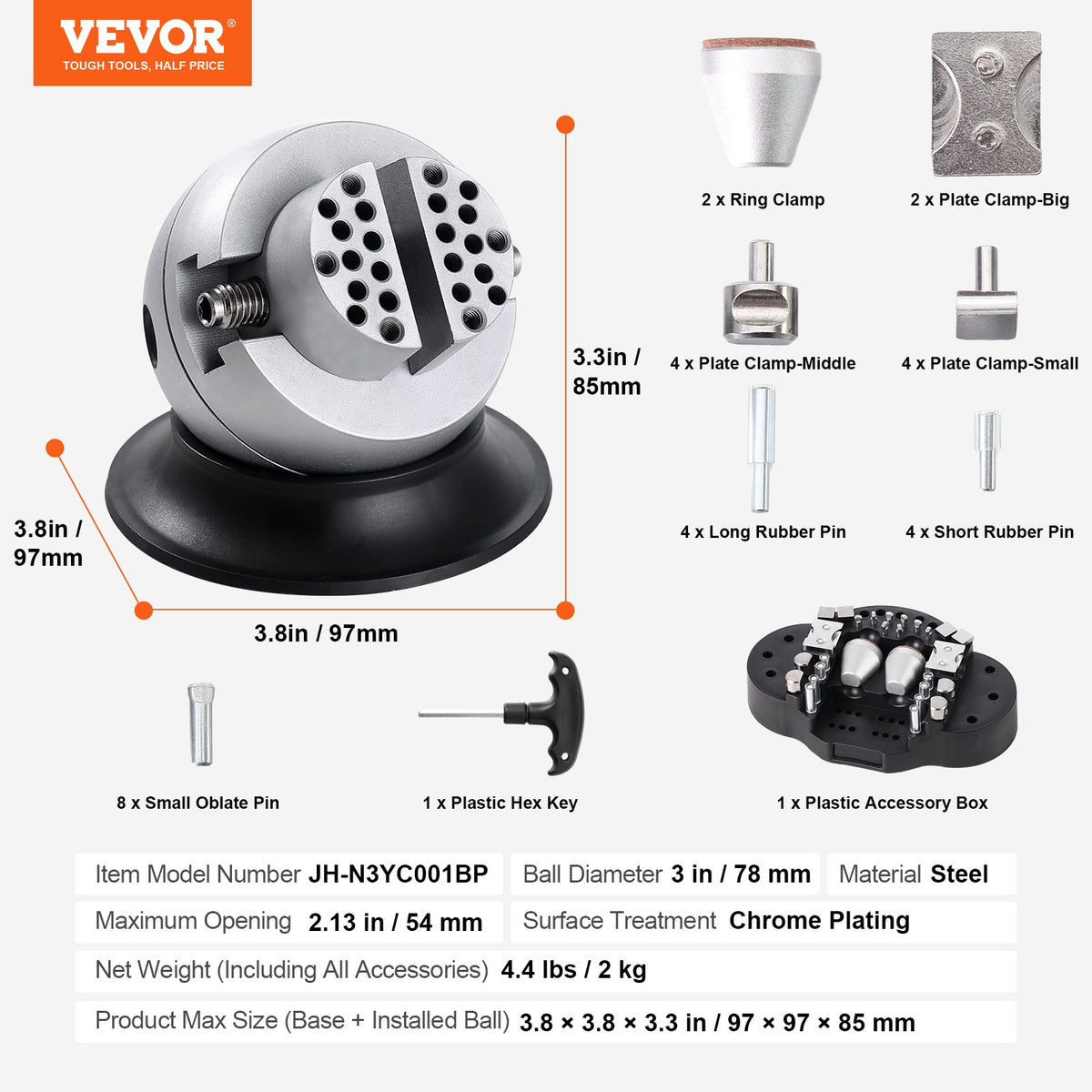 Ball Vise, 7.6 cm Engraving Setting Tool, 360° Rotation Engraving Block Vise, 30 PCS Attachment Jewelry Engraving Block Tools Standard Block for Gemstone Inlay and Small-Scale Engraving