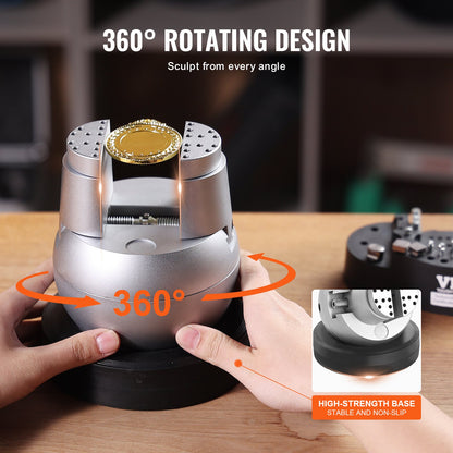 Ball Vise, 13 cm Engraving Setting Tool, 360° Rotation Engraving Block Vise, 69 PCS Attachment Jewelry Engraving Block Tools Standard Block for Gemstone Inlay and Small-Scale Engraving