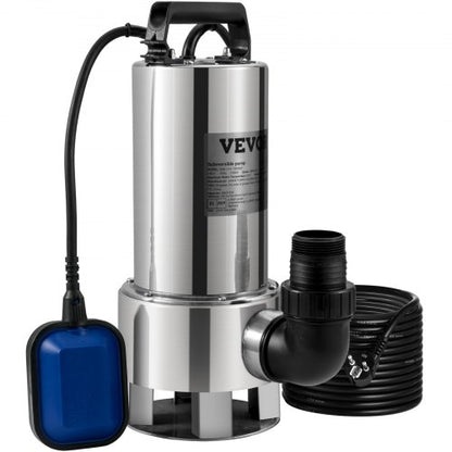 Dränkbar vattenpump, 1300W 20000L/h, med 10 m sladd och automatisk flottörbrytare, rostfritt stål och gjutjärn för smutsiga eller rena, tomma trädgårdsdammar, simbassänger, bubbelpooler