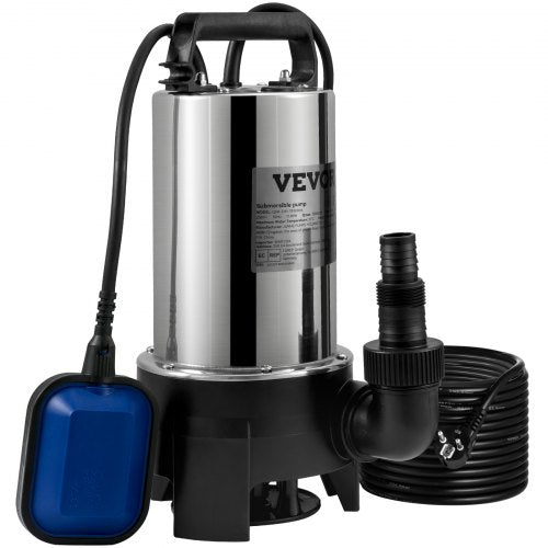 Dränkbar vattenpump, 1100W 20000L/h, med 10 m sladd och automatisk flottörbrytare, bärbar rostfri stålpump för smutsiga eller rena avlopp, översvämningar i avlopp, tömning av trädgårdsdammar, simbassänger, bubbelpool