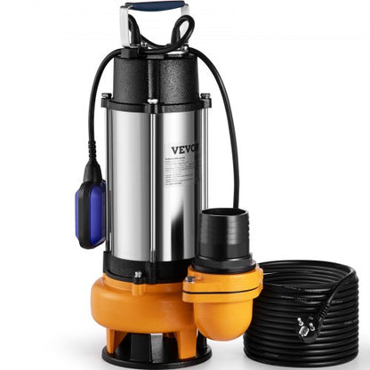 Dränkbar vattenpump, 2200W 60000L/h, med 10 m sladd och automatisk flottörbrytare, bärbar rostfri stålpump för smutsiga eller rena avlopp, översvämningar i avlopp, tömning av trädgårdsdammar, simbassänger, bubbelpool
