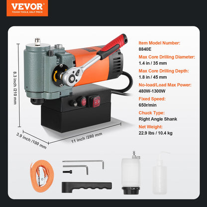 Magnetisk borrpress, 1300W lågprofilmagborrmaskin, lätt bärbar magborrmaskin med kylanordning och överbelastningsskydd, magpress för installation av utrustning, industriell