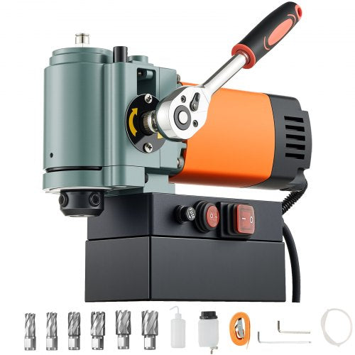 Lågprofilmagnetisk borrpress, 1300 W, 35 mm borrdiameter, 10000N kraftfull bärbar magnetborrpress, 650 varv/min hastighet, med Weldon-skaft, för metallytor, industri och heminredning