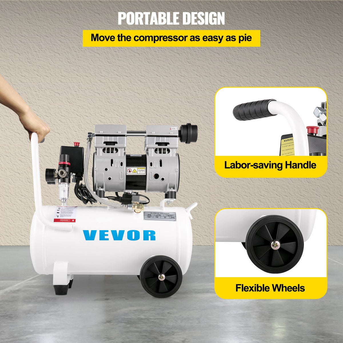 Air Compressor 20.8 L, Portable Air Compressor 1 HP, Oil-Free Air Compressor Steel Tank 750W, Pancake Air Compressor 115 PSI, Ultra Quiet Compressor for Home Repair, Tire Inflation