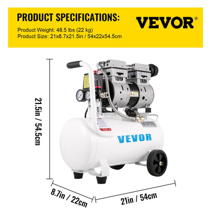 Air Compressor 20.8 L, Portable Air Compressor 1 HP, Oil-Free Air Compressor Steel Tank 750W, Pancake Air Compressor 115 PSI, Ultra Quiet Compressor for Home Repair, Tire Inflation