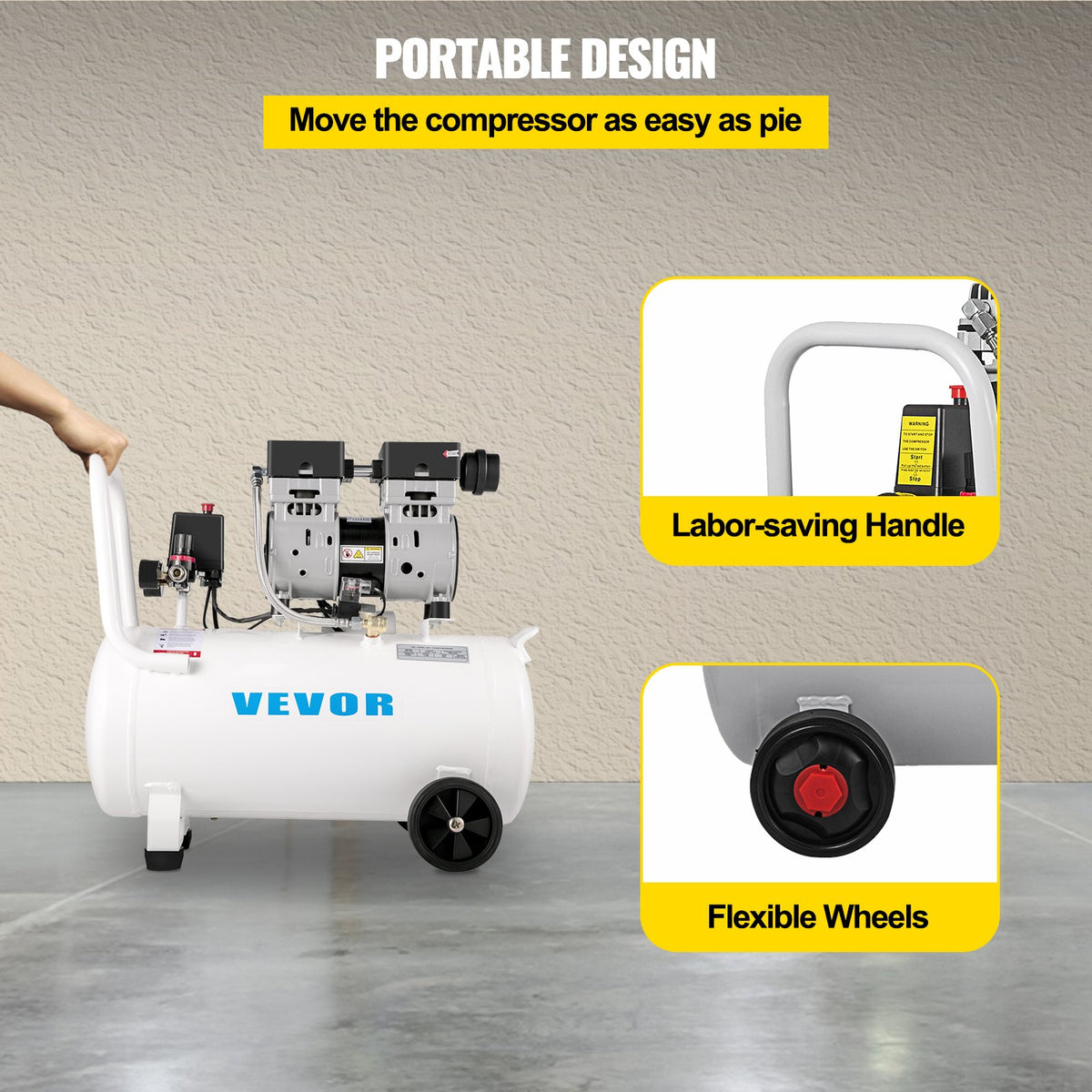 Air Compressor 41.6 L, Ultra Quiet Air Compressor 1 HP, Oil-Free Air Compressor Steel Tank 750W, Portable Air Compressor 8 bar, Ultra Quiet Compressor for Home Repair, Tire Inflation