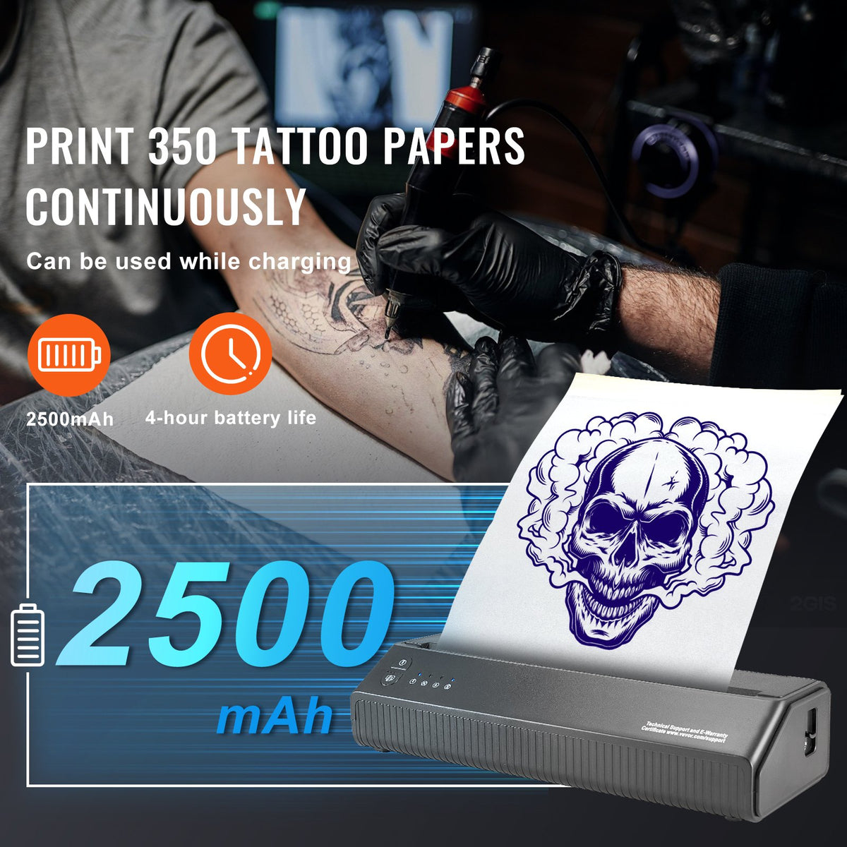 Tatueringsöverföringsskrivare, trådlös Bluetooth-tatueringsskrivare med 10 st överföringspapper och tygpåse, bärbar tatueringsskrivare för Android- och iOS-telefon, iPad och PC