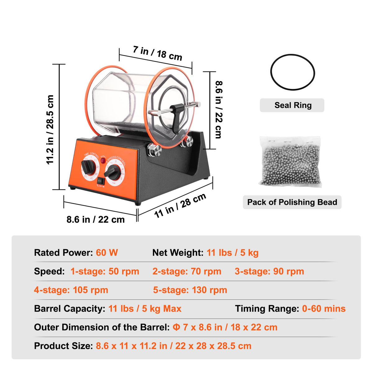 5kg Rotary Tumbler Surface Polisher Jewelry Polish Finish Machine Gem DIY