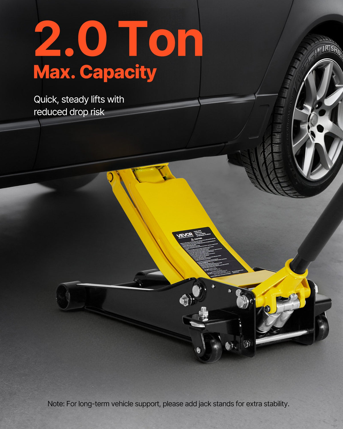 Low Profile Floor Jack, Max 2 Ton Capacity, Steel Racing Floor Jack with Dual Pistons Quick Lift Pump, Heavy-Duty Hydraulic Trolley Car Lift for Sports Cars and Sedans, Lifting Range 75-505 mm