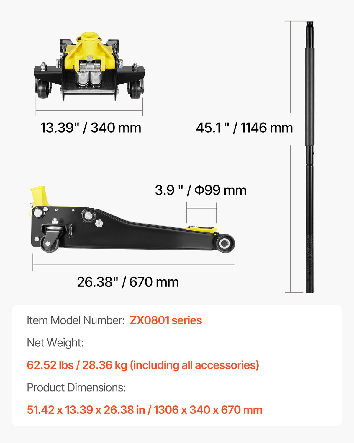 Low Profile Floor Jack, Max 2 Ton Capacity, Steel Racing Floor Jack with Dual Pistons Quick Lift Pump, Heavy-Duty Hydraulic Trolley Car Lift for Sports Cars and Sedans, Lifting Range 75-505 mm