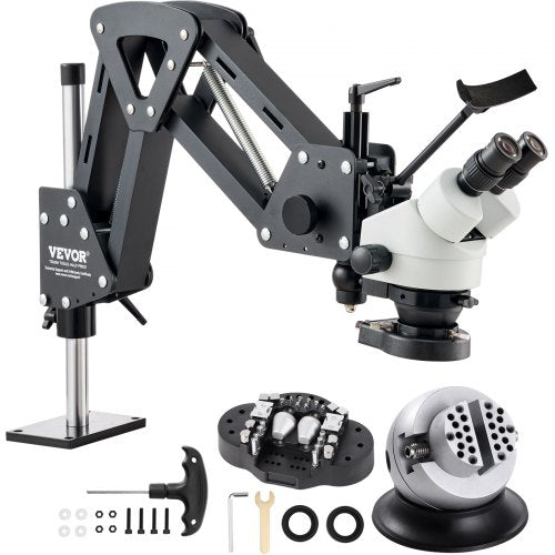 Multi-Directional Microscope with Spring Bracket, 7X-45X Magnification Jewelry Microscope, Micro Jewelry Inlaid Stand with Integrated USB Ring LED Light and 360° Ball Vise, for Jewelry Inlay