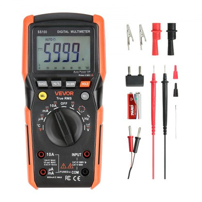 Digital multimeter, 6000-siffriga TRMS DC/AC voltmeter strömtester, multimeter med automatiskt områdesmätning för ström, spänning, resistans, kapacitans, temperatur, dioder, kontinuitet, lågimpedansmätning